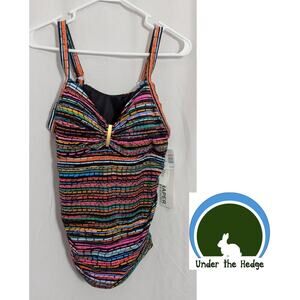 NWT TRIMSHAPER Multi Stripe Lined Ruched Tankini Top Size 16W Padded E1